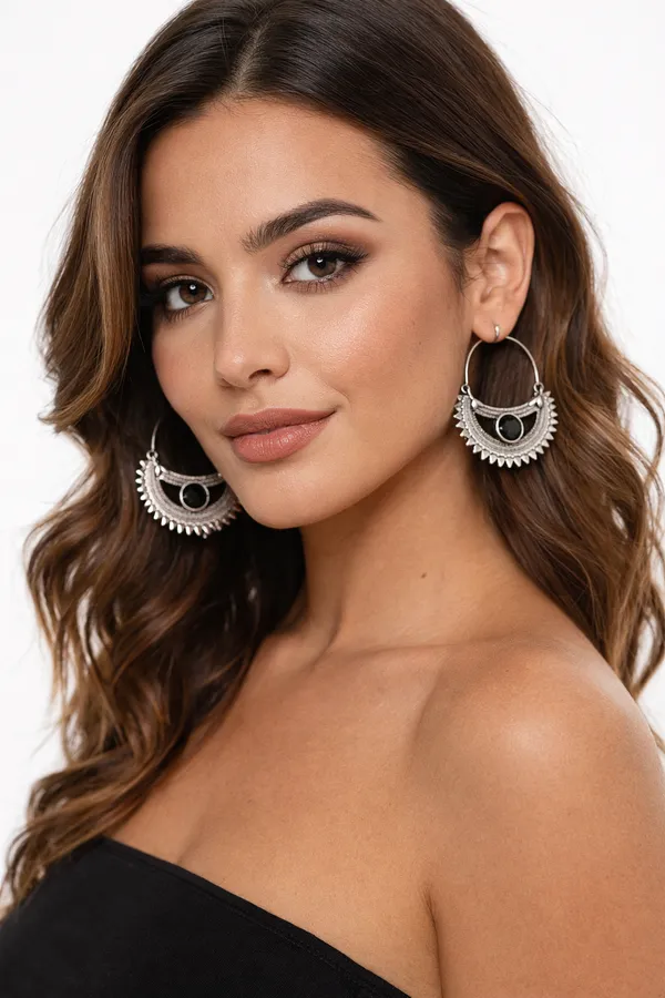 Silver_Chandrika_Noir_Hoop_Earrings_For_Women